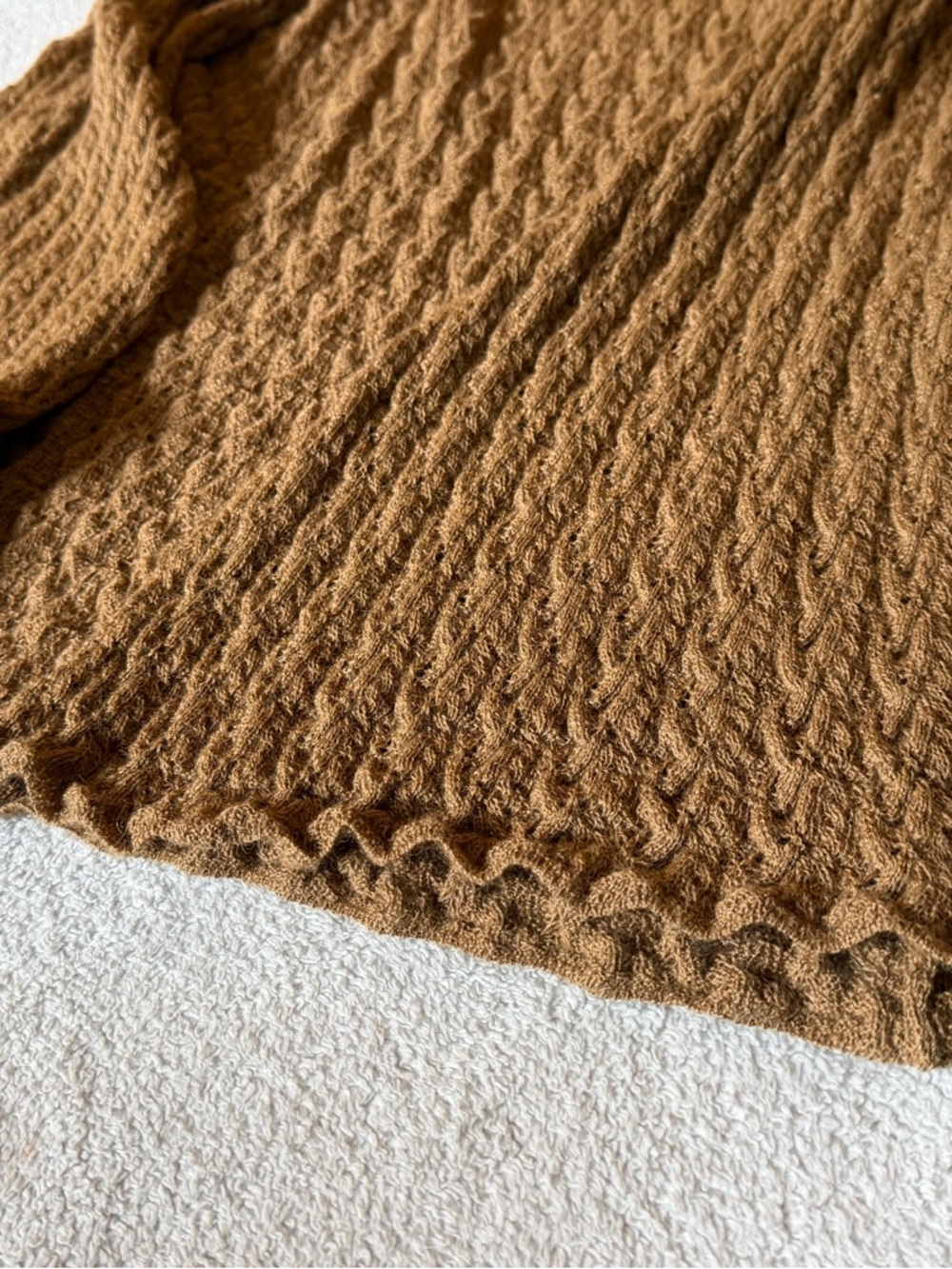 Kuna | 100% Baby Alpaca Longline Open Cardigan Tan Textured Knit | M - Picture 8 of 13